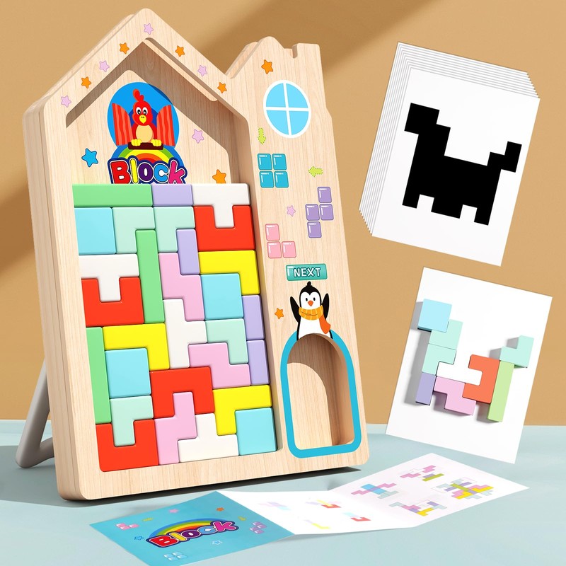 PrfcNL Wooden Multifunctional Tetris - Wooden Tetris Puzzle for Improving