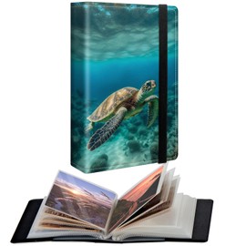 CGFGHHUY Small Photo Album 4x6 inch PU Leather Cover Photo Albums with 120 Photos Transparent Inner Pockets and Elastic Band Design Cute Photo Albums for Family Anniversary Wedding - Green Turtle