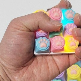 Cat paw rainbow color keycap key ring clicking sound sensory play portable key ring mixed color / 고양이 발바닥 무지개 색상 키캡 키링 딸깍이 소리 감각 놀이 휴대용 열쇠고리 혼합컬러
