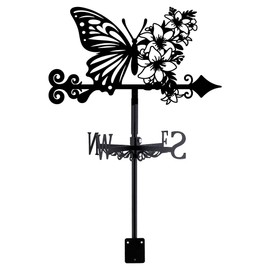 SUPERDANT Butterfly and Flower Weather Vane Black Metal Animal Weather Vane Wind Vane Signs Weathervane Decoration for Farmhouse Garden Outdoor Yard Roof Paddock Decor 35.8 x 26.5 cm