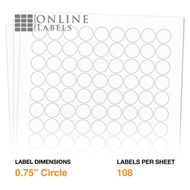 0.75 Inch Round Labels - Pack of 108,000 Circle Stickers, 1,000 Sheets - Inkjet/Laser Printer - Online Labels