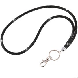 Fashion 34.8'' All Round Crystal Neck Strap Lanyard,Retractable Bling ID Badge Holder,Rhinestone Necklace Work Name Badge Reel Clip For Women,Won't Get Hair Caught(1PC,Black)