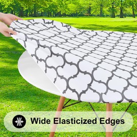 Smiry Round Picnic Tablecloth, Waterproof Elastic Fitted Table Covers for 18" - 24" Tables, Wipeable Flannel Backed Vinyl Tablecloths for Camping, Indoor, Outdoor, White & Dark Grey