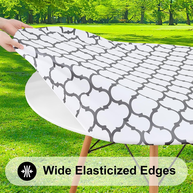 Smiry Round Picnic Tablecloth, Waterproof Elastic Fitted Table Covers for