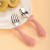 Portable Baby Dinning Tableware Stainless Steel Silicone Baby Feeding Spoon