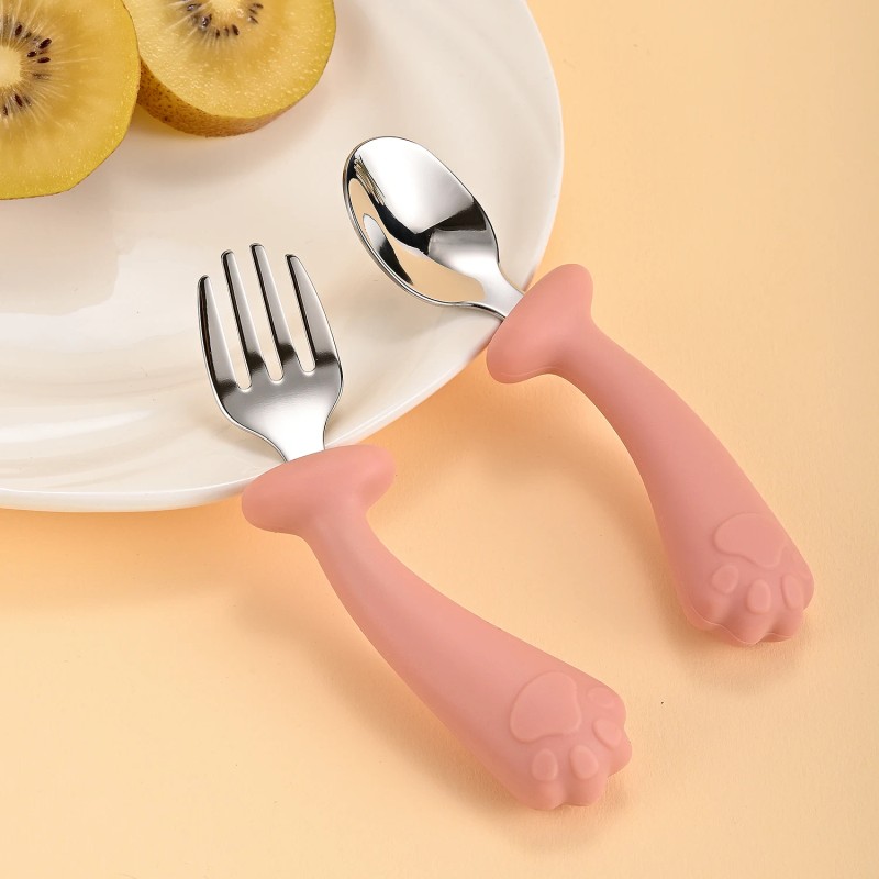 Portable Baby Dinning Tableware Stainless Steel Silicone Baby Feeding Spoon