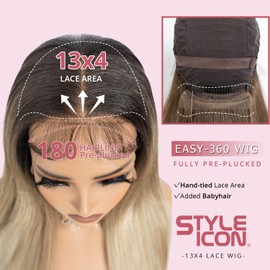 Style Icon Easy-360 Lace Wigs 28 inch Free Part Lace Frontal Wigs 13x4 HD Glueless Ombre Blonde Straight Layered Lace Front Wig for Women Synthetic Wig