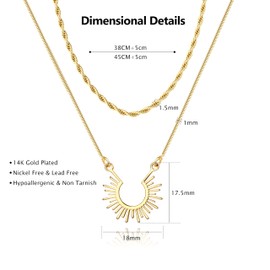 Dochais Women's Sun Chain, 14K Gold Plated Layering Necklace with Sun Pendant, Adjustable Sun Chain, Gold Chain, Waterproof for Women, Girls, Gifts, Brass, No Gemstone