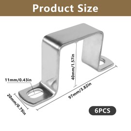 Rierousy 6 Pieces 40 × 40 mm Pipe Clamps 304 Stainless Steel Square Pipe Clamp for Front Doors, Windows, Water Supply and Other Pipes