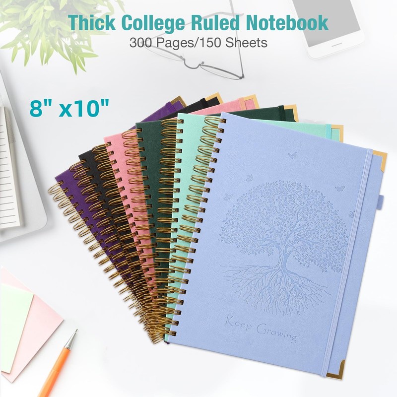 Spiral Notebook, College Ruled Notebook, 8" x 10", 300 Pages