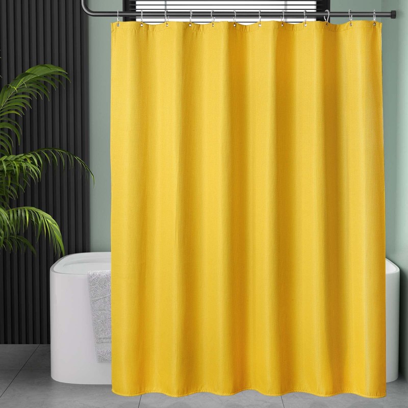 AmazerBath Waffle Shower Curtain, Bright Yellow Shower Curtain Fabric with