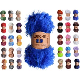 Lukche Eyelash Fun Fur Yarn Premium 100% Polyester 164 Yds (150 Mt), 3.53 Oz (100 Gr) Colorful Crochet Yarn Dıy Hand Knitting. (Royal Blue, 1 Skein)