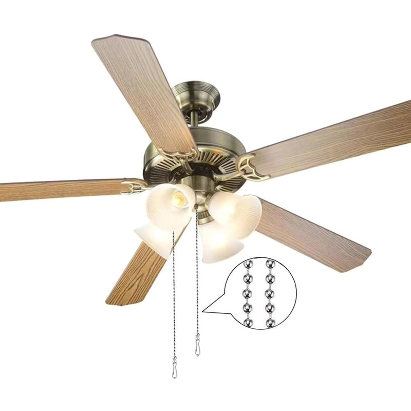 2 Pack Silver Ceiling Fan Pull Chain 3.3 Feet Metal