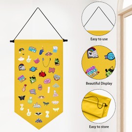 Kunyeah Wall Hanging Brooch Organizer Storage Case Colorful Canvas Pin Board Stand Enamel Pin Badge Hanging Holder Display Banner Earrings Collection Holder - Pins No Included (Yellow)