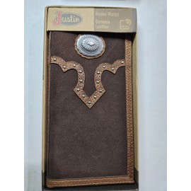 Justin Mens Rodeo Wallet Brown Suede Leather -NWT