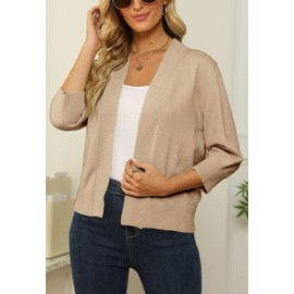 Shermia Women's 3/4 Sleeve Cropped Cardigans Sweaters Open Front Short Shrugs Cardigan Lightweight Sweater Camel X-Large