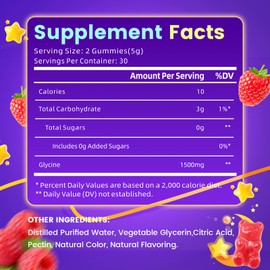 2 Pack Glycine Gummies for Women & Men, Glycine Supplements for Relax, Nerve Support, Sugar-Free, Raspberry Flavor, 120 Count