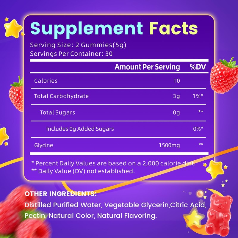 2 Pack Glycine Gummies for Women & Men, Glycine Supplements