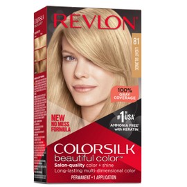 REVLON Colorsilk Beautiful Color Permanent Hair Color with 3D Gel Technology & Keratin, 100% Gray Coverage Hair Dye, 81 Light Blonde