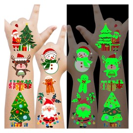 Cerlaza 16 Sheets Glow Christmas Tattoos for Kids Holiday, Christmas Stocking Stuffers Party Decorations Supplies, Xmas Stickers for Boys Girls Party Favors Games Toys