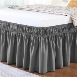 Vocander Valance Sheet King Size Dark Gray, Bed Skirt Pleated Wrap Around 152 × 200 cm for King Beds, Easy to Install Machine Washable