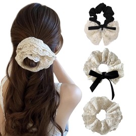 3個セット シュシュ シルク ヘアゴム リボン ヘアアクセ 髪ゴム 髪飾り レース ホワイトシュシュ おしゃれ ボリューム 伸縮性ヘアタイ 大人 レディース