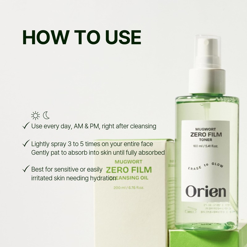 Orien Mugwort Zero Film Toner 5.41 fl.oz. 160ml ㅣpH5.5 Calming,