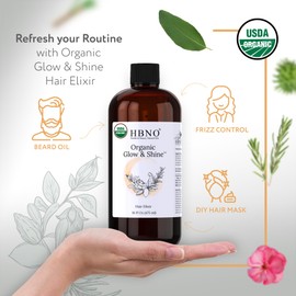 HBNO Earthy Organic Hair Oil - Huge 16 oz (475ml) Value Size - Ideal for conditioners, shampoos, massage oils, heat protectants, hair therapy, and daily moisturizing boost