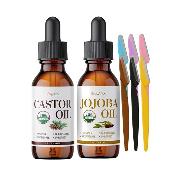 BodyJ4You Castor Oil + Jojoba Oil with 6 Dermaplane Razors