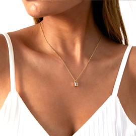 CAROVO CZ Solitaire Choker Pendant Necklace for Women Dainty Cubic Zirconia Necklace 14K Gold Plated White Diamond Solitaire Choker Chain Pendant Necklace for Women