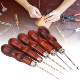 Wooden Handle Awl Hole Punch Sewing Stitching Tool, 5PCS for Shoe Repair, Crochet Hook