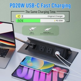 Conference Table Power Outlet PD20W Type-C Fast Charging Pop Up Table Hub Connection Box with 3AC Outlets and USB Port for Conference Room Kitchen Countertop