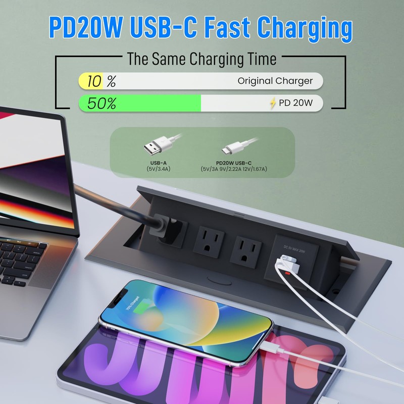Conference Table Power Outlet PD20W Type-C Fast Charging Pop Up