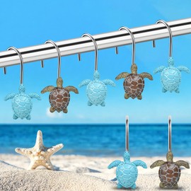 Quimoy Turtle Shower Curtain Hooks, 12PCS Shower Curtain Rings
