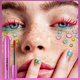GL-Turelifes Colourful Mascara, Colourful Fibre Mascara, Charming, Thick Brush, Curling, Durable Mascara with Thick and Long Eyelashes, Waterproof and Smudge-proof (#2 Pink, Piece)