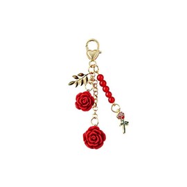 tenghong2021 Rose Keychain Flower Pendent Keyring Women Keys Ring Valentine's Day Gift Handbag Accessories Purse Decor -Red