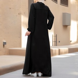 Womens Abaya Muslim Long Sleeve Front Zipper Dress Prayer Islamic Clothes with Pockets Black Medium