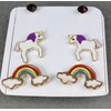 Unicorn rainbow 3 pair earrings crystal bead stud post set