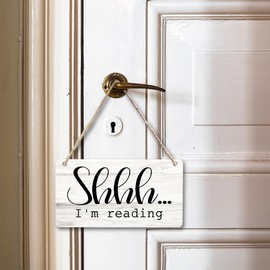 CGBHW Classroom Reading Corner Wooden Sign, Library Kids Room Reading Corner Nursery Hanging Sign Wall Decor, Shhh I'm Reading Book Lovers Door Decor 12 x 6 Inch