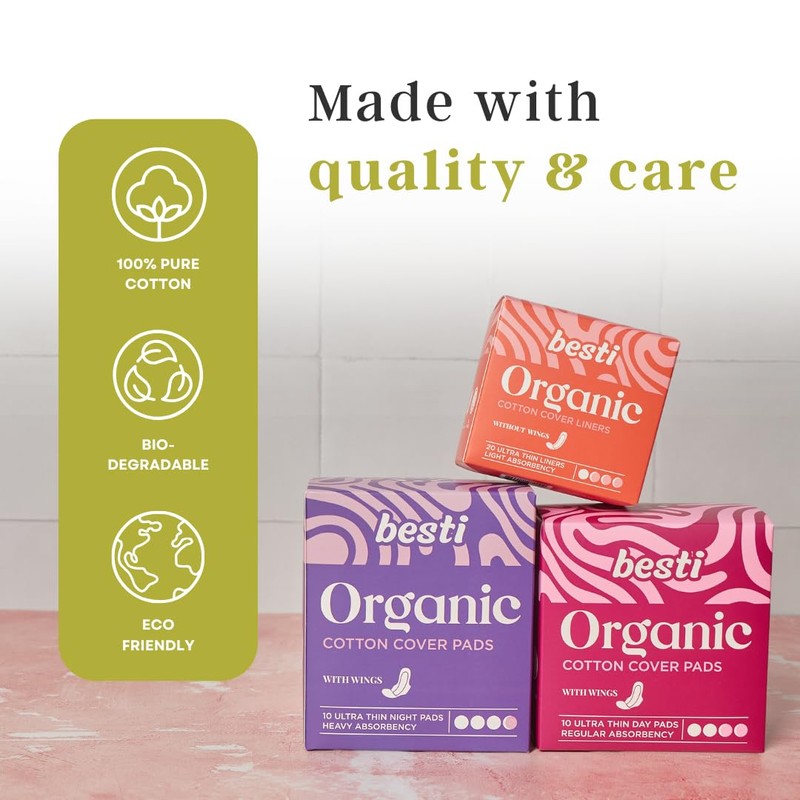 Besti 100% Organic Cotton Liners | Ultra Thin, Quick Absorbency