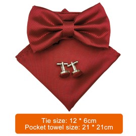 AQSQWQ Men's Bow Tie, Solid Color Pre-Tied Bow Tie for Men, Adjustable Bowtie and Pocket Square Set for Parties, Wedding, Red