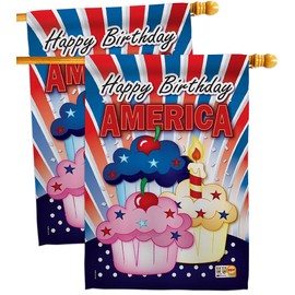Breeze Decor American Cupcake House Flag 2 pcs Pack Patriotic Fourth of July Independence Day Fireworks BBQ United State Decoration Banner Small Garden Yard Gift Double-Sided, 28"x 40", Imported