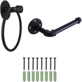 HighFree Industrial Pipe Bathroom Hardware Set Black Wall Mounted Hardware Accessories