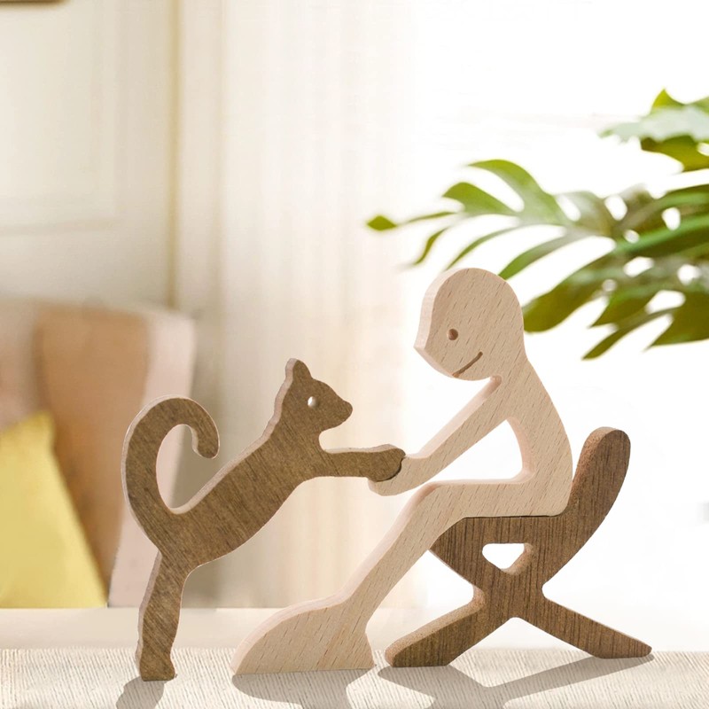 Enkrio Cat Figurine Wooden Sculpture Object Nordic Interior Wood Decoration