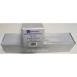 250 Freezer Food Storage Bags, 18" W x 24" H (Width x Height), with Plastic Ties. Clear Plastic Bags on Roll, High-Density Polyethylene, 15 Micron, 250 Bags/Roll, 1 Roll/Box