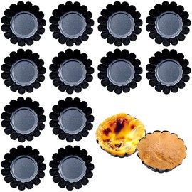 ESJNNK Mini Egg Tart Mold 12pcs Carbon Steel Round Reusable Tart Mold Mini Pie Mold Heat Resistant Oil Resistant Baking Tool Lined Mold for Baking DIY (6.5cm)