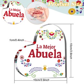 Soaoo Christmas Abuela Gifts Grandma Appreciation Gifts Abuela Gifts in Spanish Acrylic Heart Shape Mothers Day Signs Regalo De Navidad De La Abuela for Home Decor, 3.9x3.9 Inches