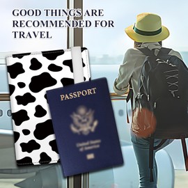 ATJFKIXL Passport Holder for Travel Essentials, RFID Premium Leather Passport Wallet Cover Case for Travel Must Haves Accessories, Passport Book Holders for Women and Men, Black White Cow Print