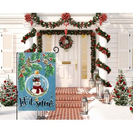 BLKWHT Christmas Snowman Garden Flag 12x18 Vertical Double Sided Let It Snow Winter Holiday Outside Decorations Burlap Yard Flag BW728