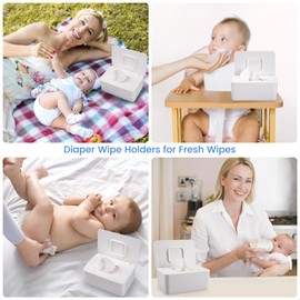 Lijroavy Baby Wipes Dispenser, Baby Wipe Holder for Fresh Wipes, Non-Slip Baby Wipes Container, Refillable Wipes Box with Sealing Design Lid (White)